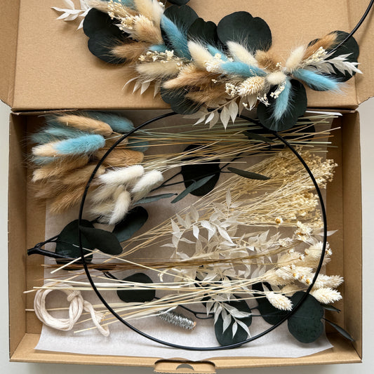 DIY-Set: Trockenblumen zum basteln für einen Trockenblumenkranz in 20, 25 oder 30 cm - blau/weiß/beige/Eukalyptus