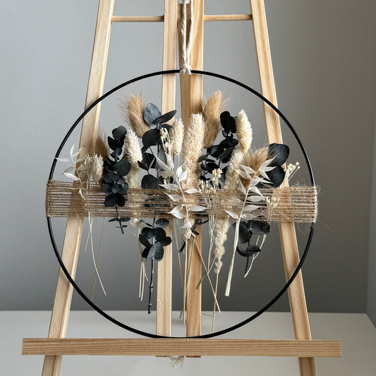 Trockenblumenring - Türkranz mit Trockenblumen in Naturfarben mit Eukalyptus - in 20, 25 oder 30 cm