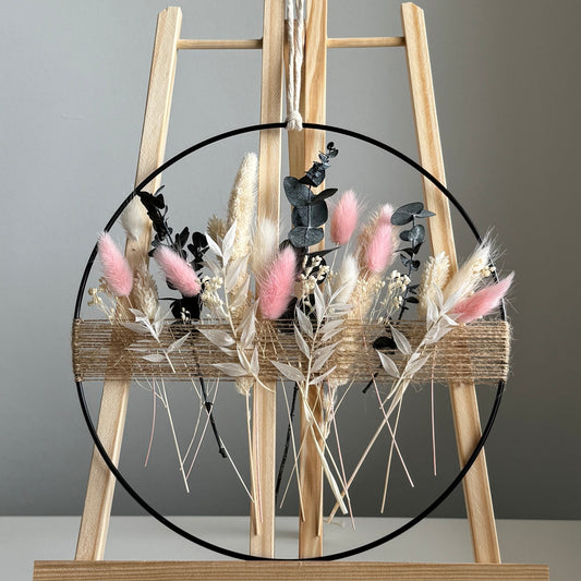 Trockenblumenring - Türkranz mit Trockenblumen in Natur- und Rosatönen mit Eukalyptus - in 20, 25 oder 30 cm