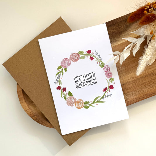 Grußkarte Blumenkranz - Herzlichen Glückwunsch
