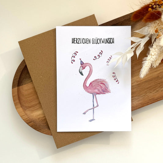 Grußkarte Flamingo - Herzlichen Glückwunsch