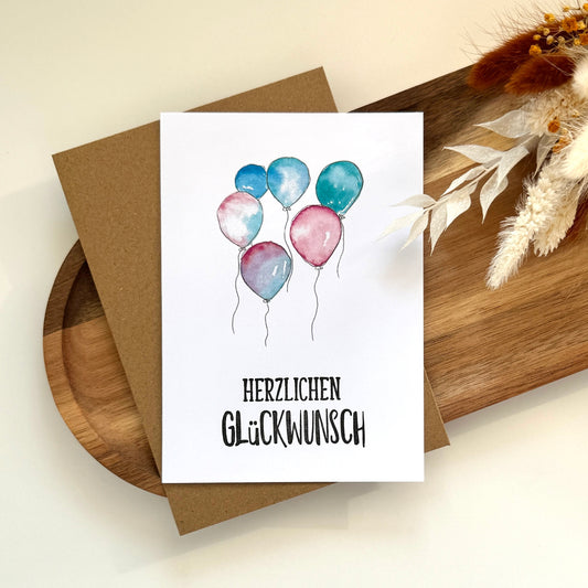 Grußkarte Luftballons - Herzlichen Glückwunsch