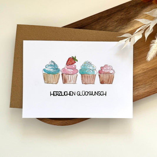 Grußkarte Cupcakes - Herzlichen Glückwunsch