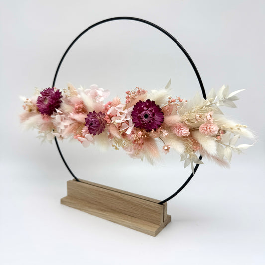 Trockenblumenring mit Holzständer - Rose