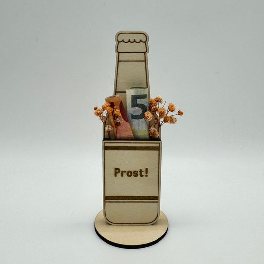 Geldgeschenk Bierflasche aus Holz