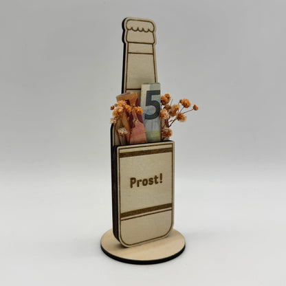 Geldgeschenk Bierflasche aus Holz