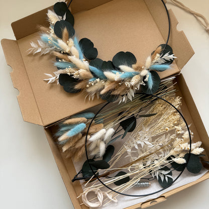 DIY-Set: Trockenblumen zum basteln für einen Trockenblumenkranz in 20, 25 oder 30 cm - blau/weiß/beige/Eukalyptus