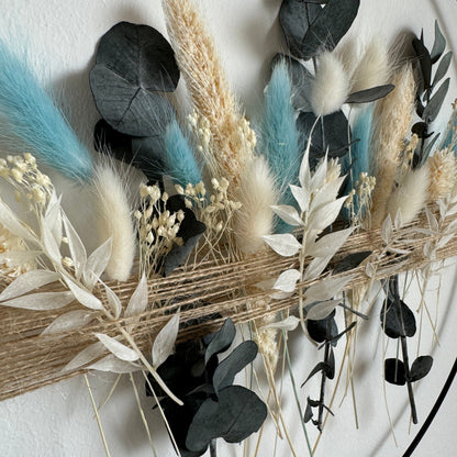 Trockenblumenring - Türkranz mit Trockenblumen in Natur- und Blautönen mit Eukalyptus - in 20, 25 oder 30 cm