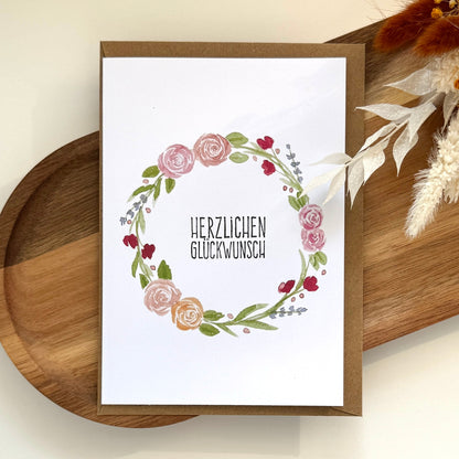 Grußkarte Blumenkranz - Herzlichen Glückwunsch