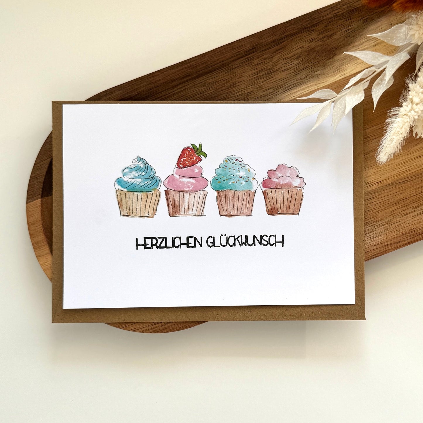 Grußkarte Cupcakes - Herzlichen Glückwunsch
