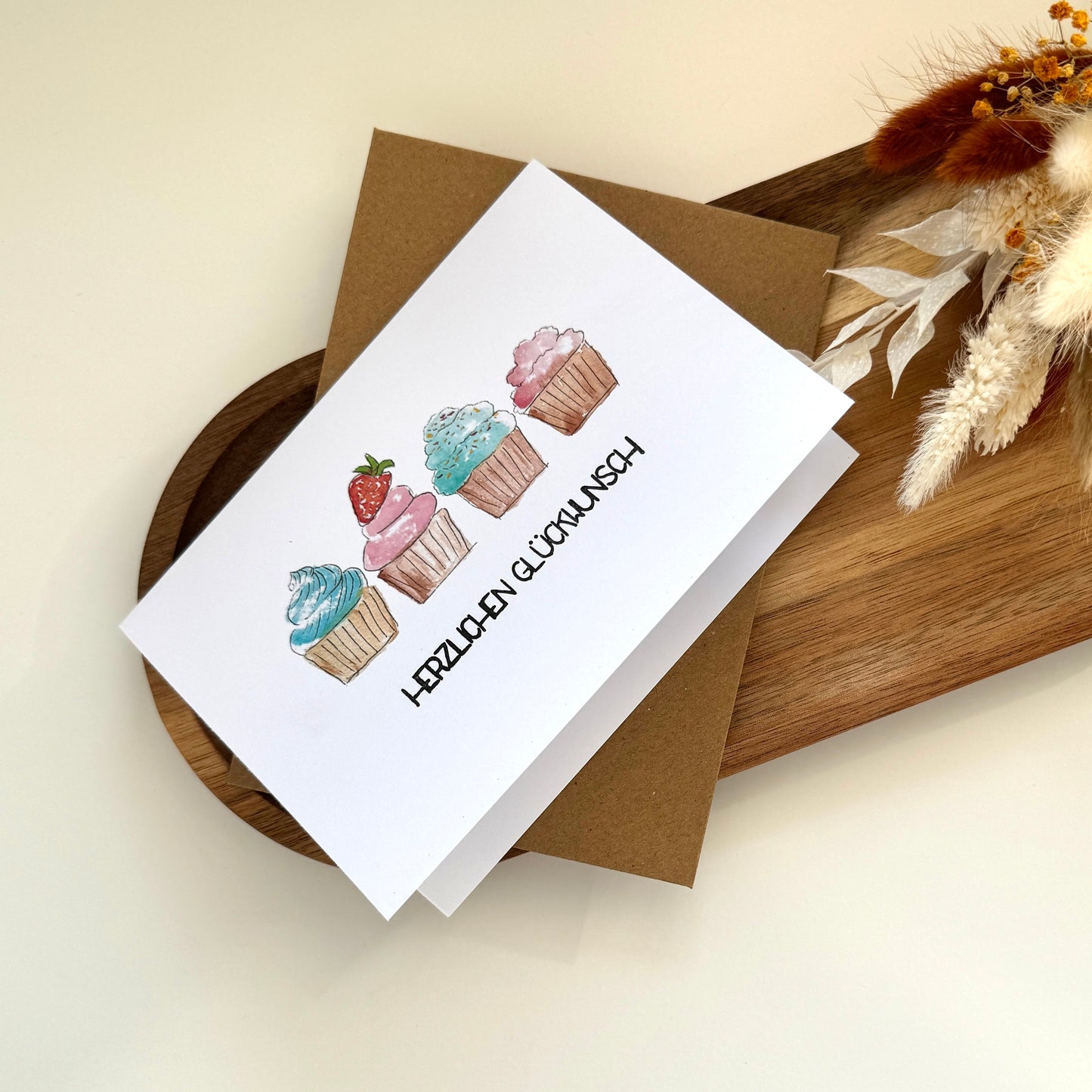 Grußkarte Cupcakes - Herzlichen Glückwunsch