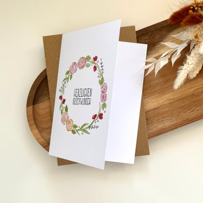 Grußkarte Blumenkranz - Herzlichen Glückwunsch