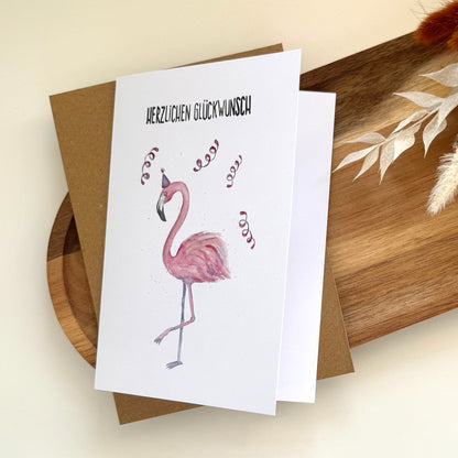 Grußkarte Flamingo - Herzlichen Glückwunsch