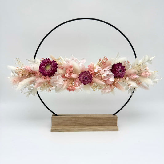Trockenblumenring mit Holzständer - Rose