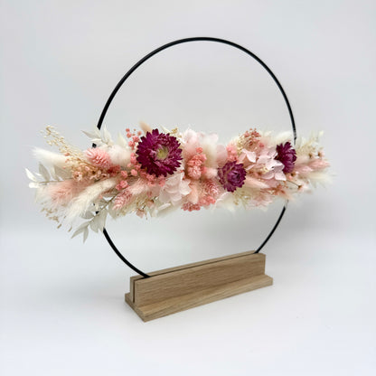 Trockenblumenring mit Holzständer - Rose